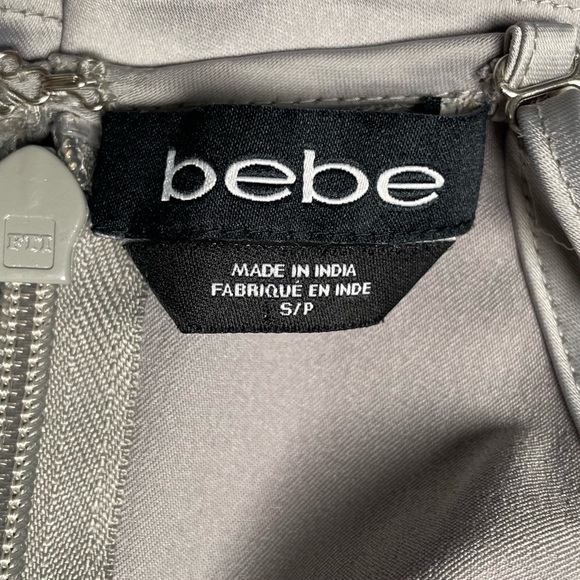 BEBE Beaded Satin Top Peplum Gray Satin Y2K Sleeveless Camisole Size S Halter - Picture 9 of 13